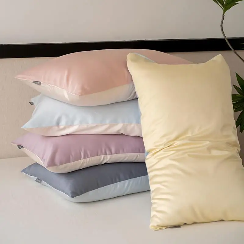 

Summer Soft Silk Pillowcase Dual Color Collision Simple Luxury Single Person Pillow Cover Home Use Washable Bedding