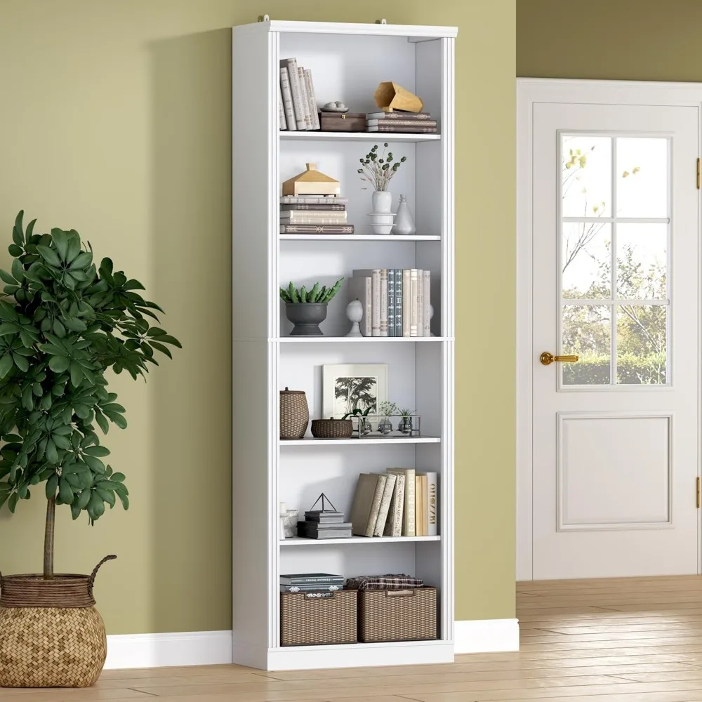 

7-Tier Tall Bookshelf, Adjustable Shelving Unit, 24-Inch Wide Floor Standing Storage Organizer, Modern Display Cabinet