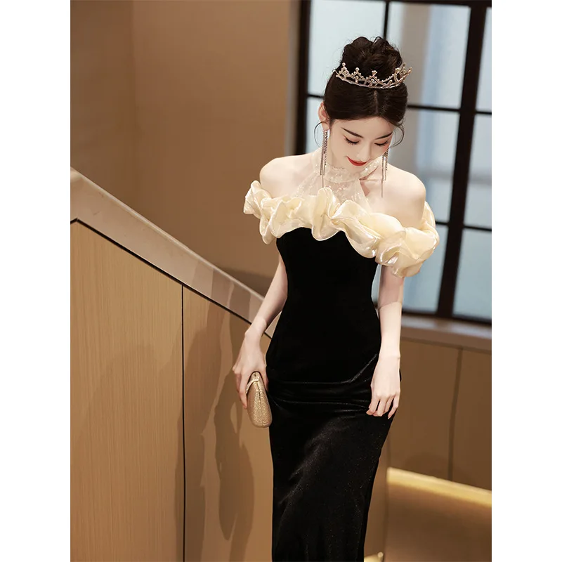 

Ele Bla-oulder Evening Gown Women's Host High Waist Ball Dr Luxury Fi Tail Skirt Chinese Sle Summer New