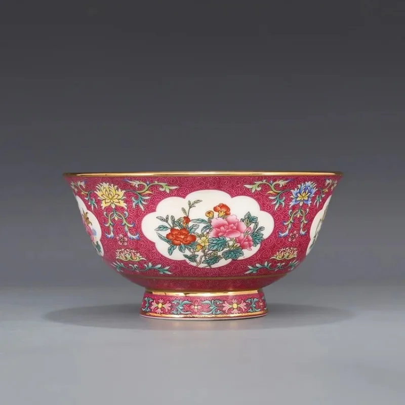 

Династия Цин Цяньлун Годовая миска Пастельный цвет Цветочная картина Золотой цветочный узор Чаша Античная фарфоровая коллекция