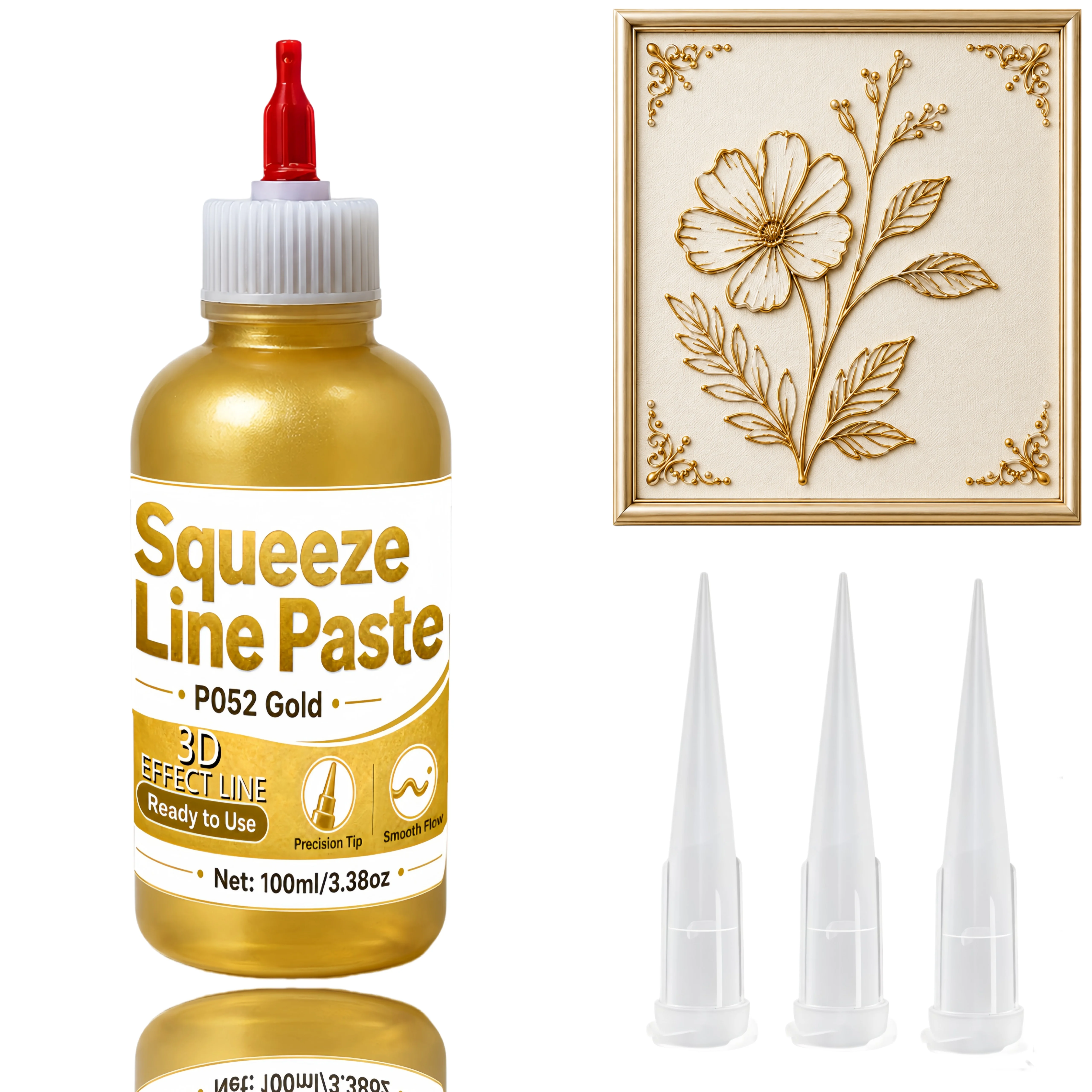Golden 3D Texture Paste for Artists, Squeeze Line Sculpting Gel, DIY 3D Art, Painting & Paper Crafts, Ideal for Halloween