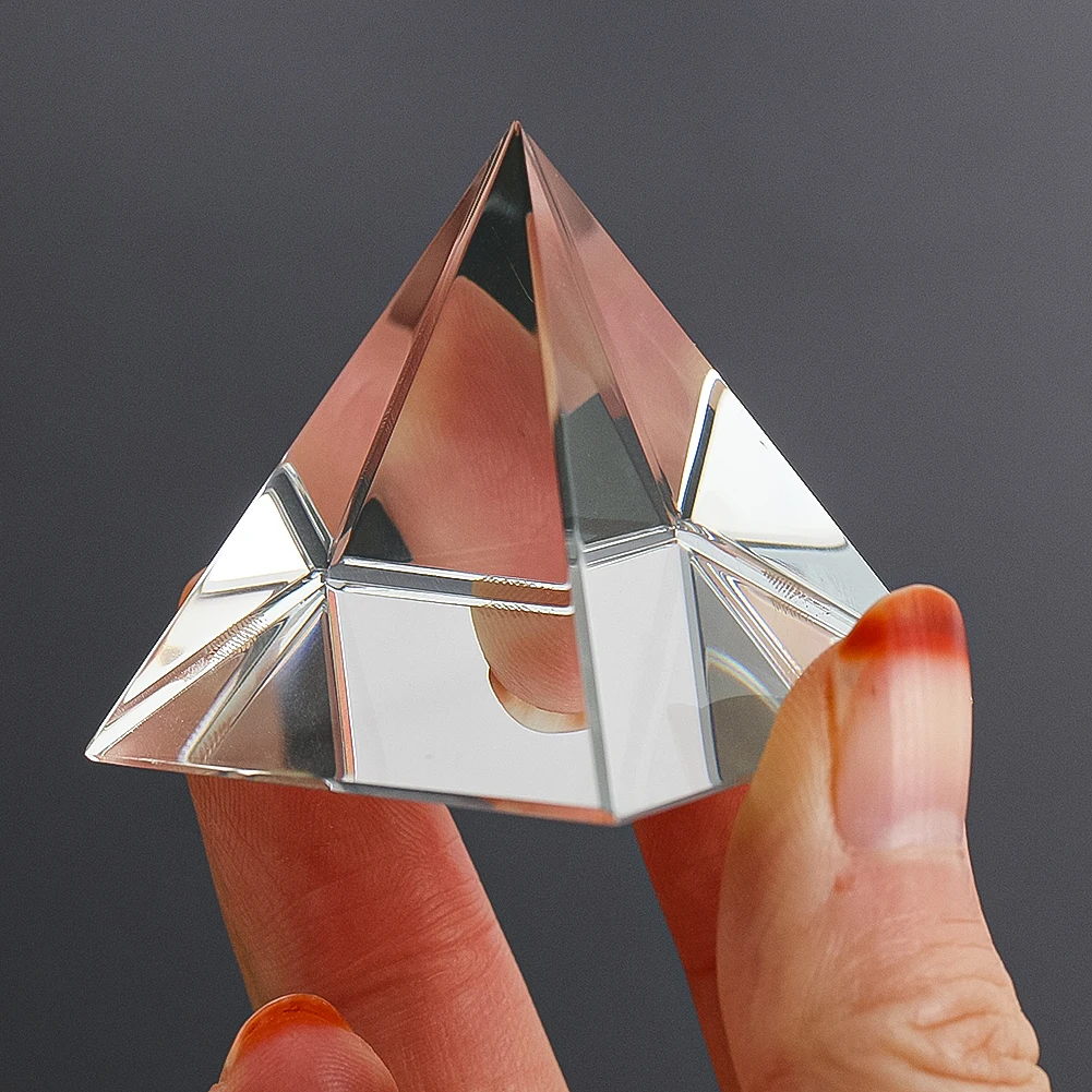 40mm Clear Prism Egypt Pyramid Geometry Glass Crystal Ornament Cone Paperweight Craft Aurora Optics Refraction Energy Desk Decor