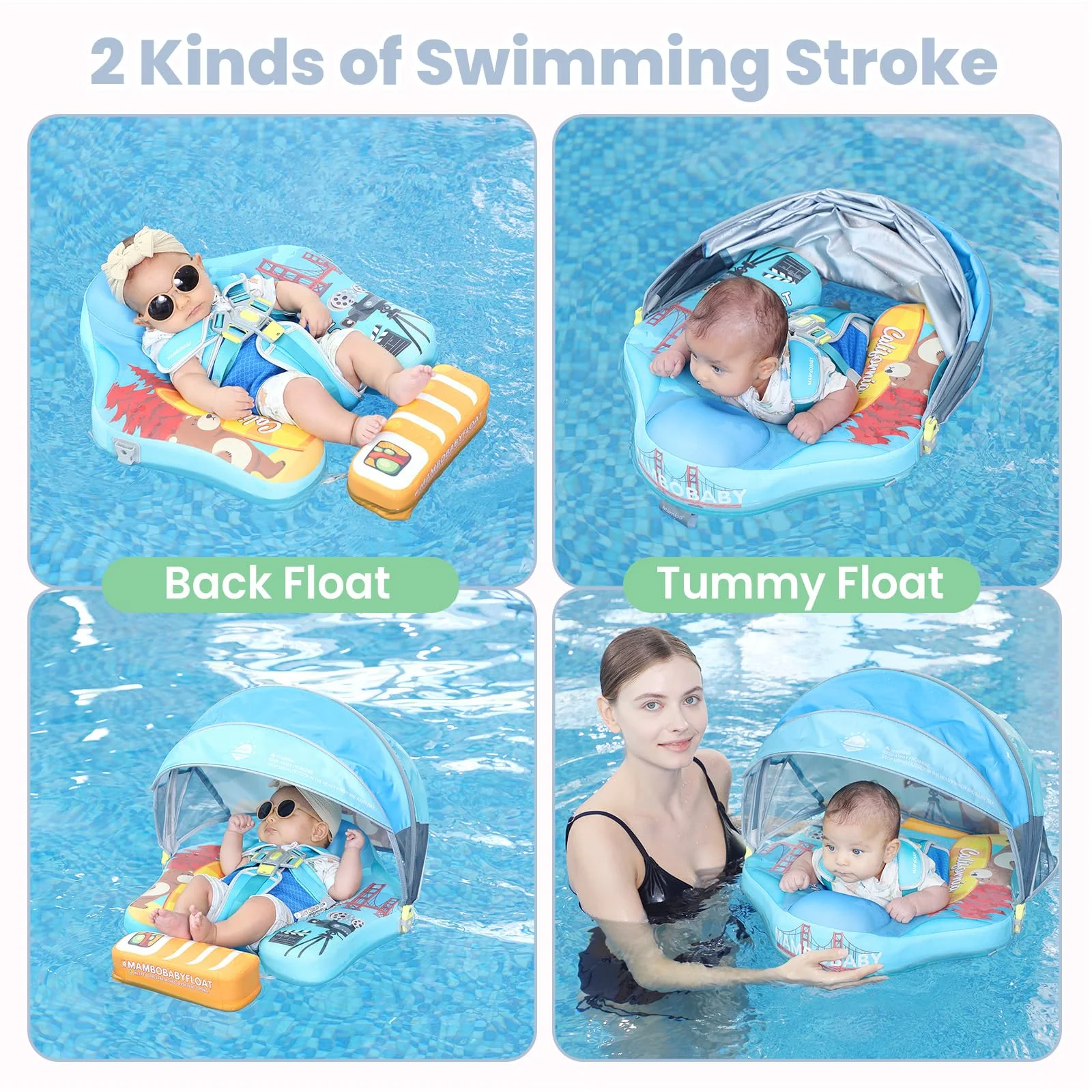 Mambobaby Float No Risk of Air leak Canopy Comfort Skin-friendly Design Baby Swimming Ring Toddler Pool Float Infant Water Float