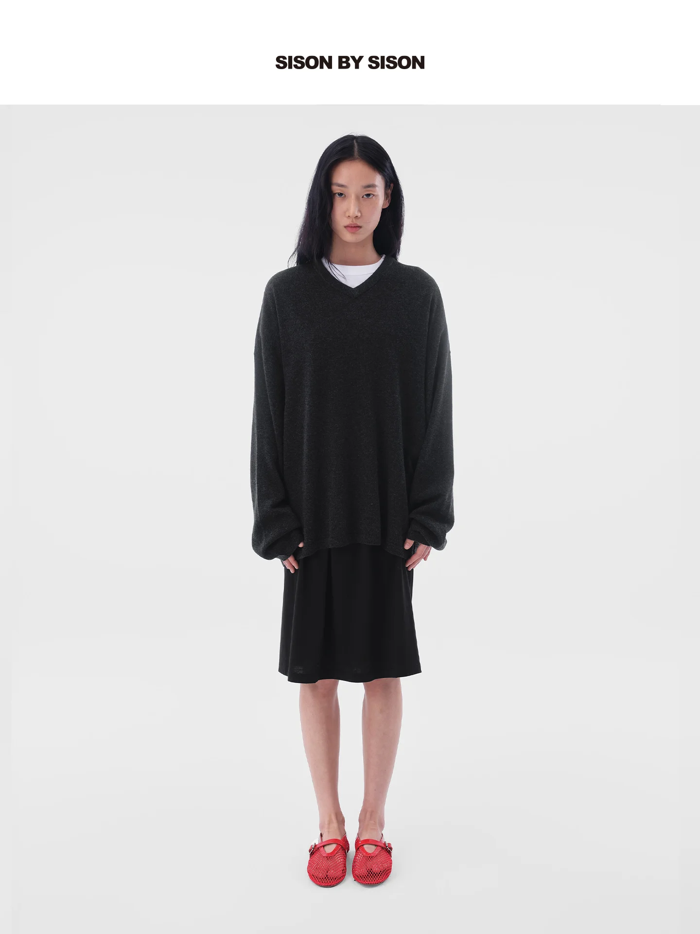 

Женский вязаный свитер Sison by Sison 73G из смесовой шерсти с V-образным вырезом, свободного кроя, мягкий, с длинными рукавами «летучая мышь», модный