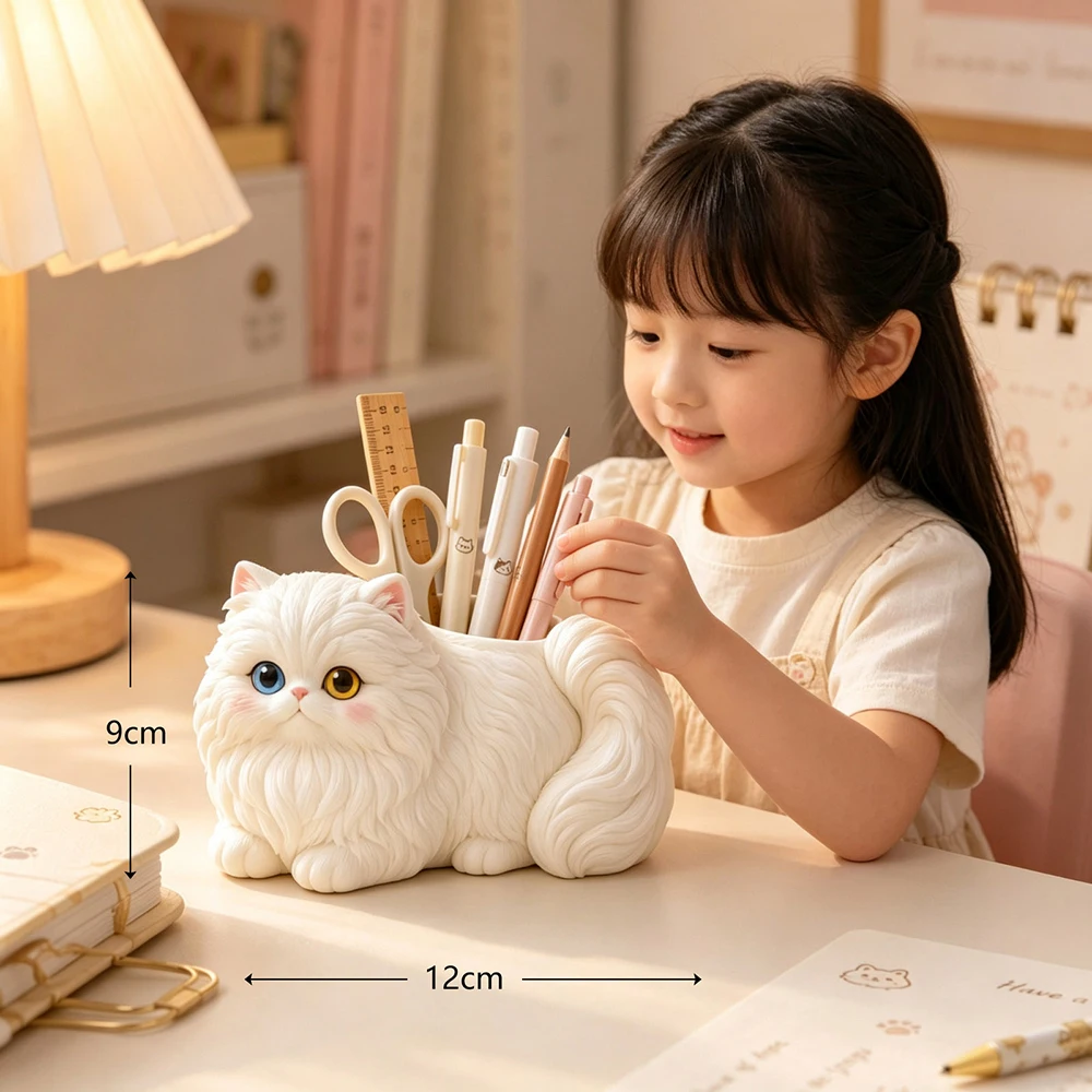 Cute Cartoon Cat Pencil Holder Pen Holder Stationery Storage Box Desk Organizer Desktop Tabletop Writing Aid for School Dorm
