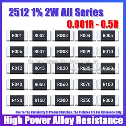 20 pz 2W resistore in lega R001 R002 R003 R004 R008 R009 R010 R012 R015 2512 1% R020 R025 R060 R070 R100 R120 R150 R300 6.4 x3.2mm