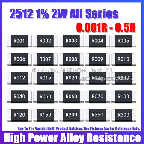 20PCS 2W 합금 저항기 R001 R002 R003 R004 R008 R009 R010 R012 R015 2512 1% R020 R025 R060 R070 R100 R120 R150 R300 6.4X3.2MM