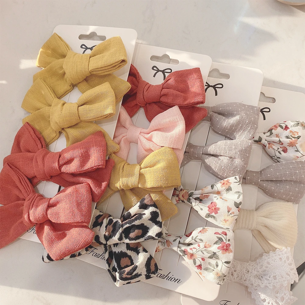 4PCS/Set New Girls Leopard Hairpins Kids Sweet Hair Clips Barrettes Lovely Hair Bows Children Cute Baby Hair Accessories