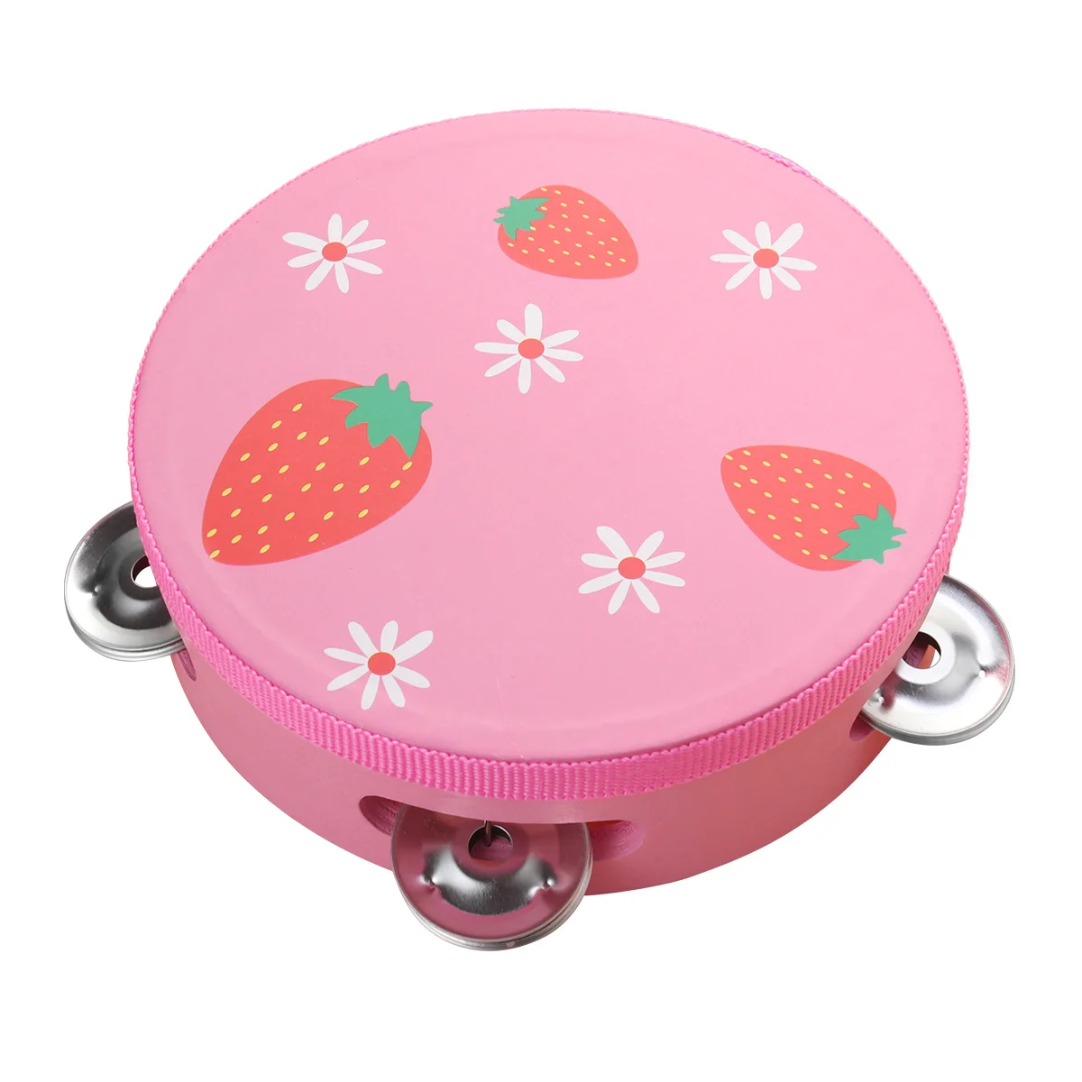 15cm Wooden Hand Held Drum Percussion Musical Educational Toy Instrument for KTV Party Kids Games (Strawberry)