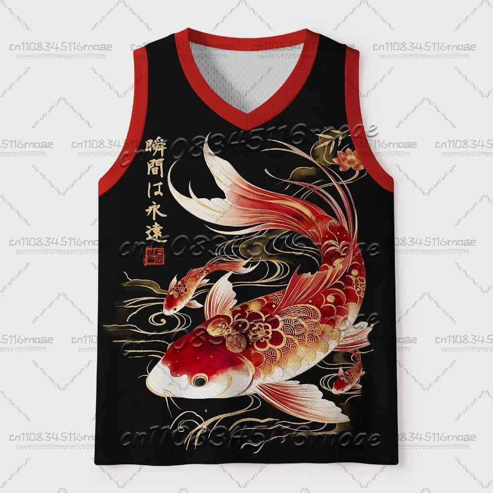 2026 Good Luck Comes New Chinese Children's Football Shirt Black Edge Contrast Color China-Chic Koi Loose Breathable Sports Vest