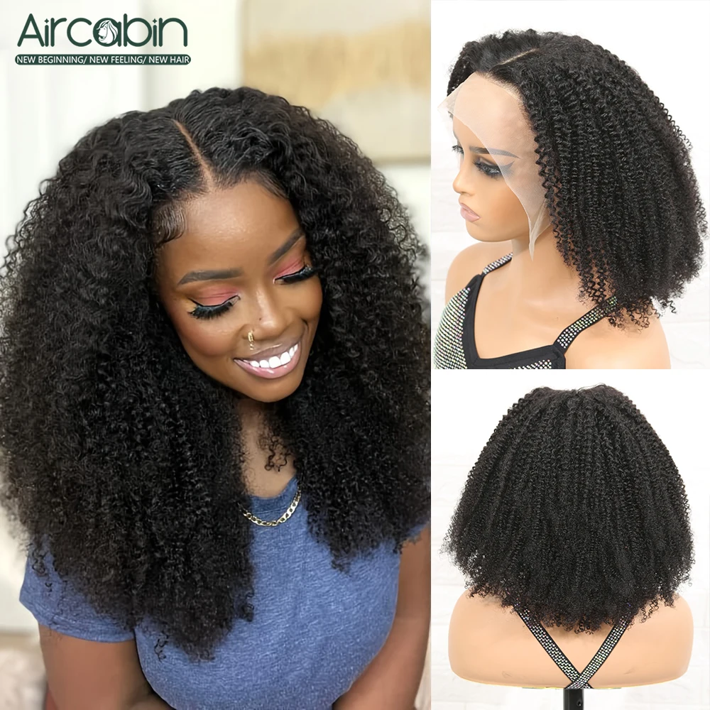 

Aircabin Afro Kinky Curly Bob Wigs 250 Density 13x4 Lace Frontal Human Hair Wig 16 Inch High Density Lace Transparent Wigs Tube3