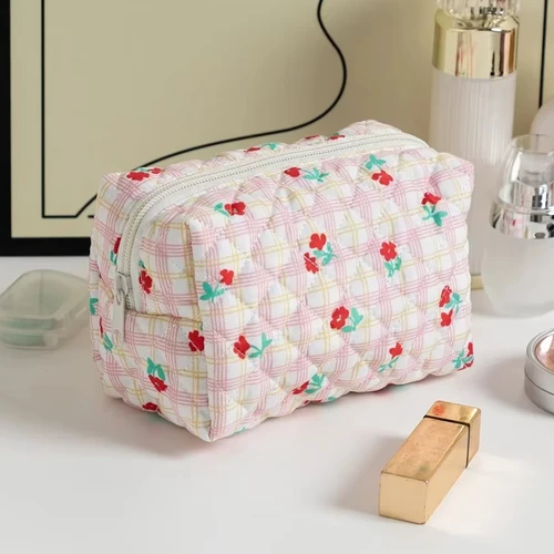 Imagen 2 del producto Bolsa de maquillaje con estampado Floral para almacenamiento de lápiz labial, bolsa de cosméticos para mujer, estuche organizador de belleza, bolsa de maquillaje de viaje, organizador de artículos de tocador