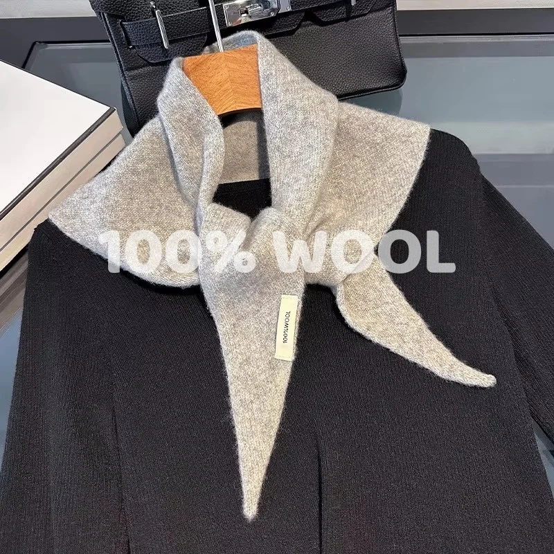 Knitted Scarf Women 100% Wool Winter Warm Scarves Bright Solid Color Design Thickened Shawl Soft Triangle Pashmina Neck 2025 NEW