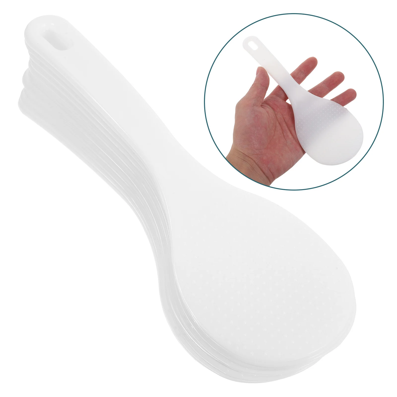 

10pcs Non-Stick Rice Scoop Plastic Reusable Spoon With Hanging Hole Space Saving Design For Kitchen Cafeteria Restaurant Use