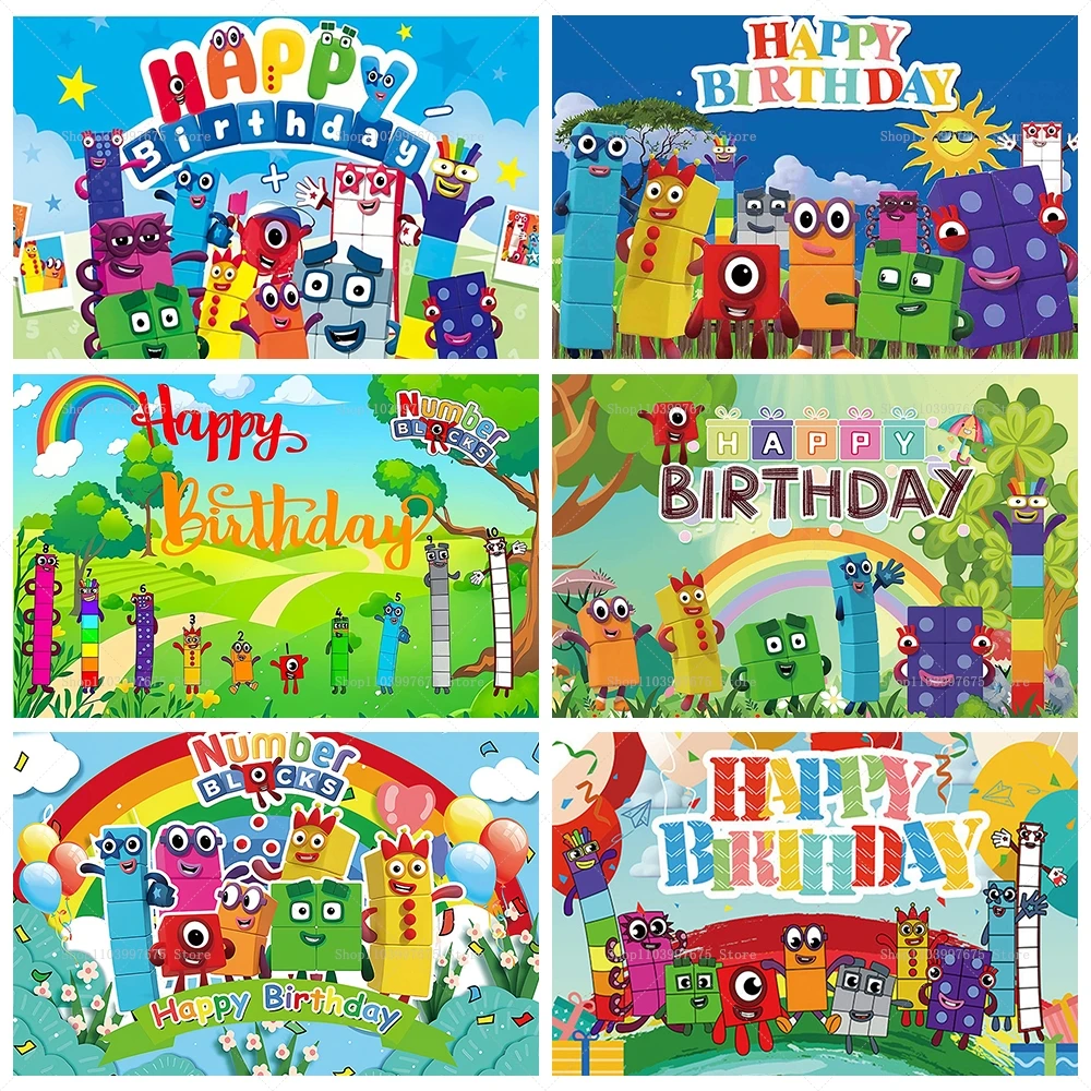 Cartoon The Number Building Blocks Backdrop Baby Shower Child Birthday Party Decor Background Kids Gifts Photo Booth Banner Prop