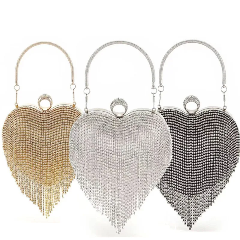 

Dinner Bag Rhinestone Love Bag America Tassels Fashion Diamond Inlaid Socialite Banquet Crossbody Hand Held O Ball Bag Chain Bar