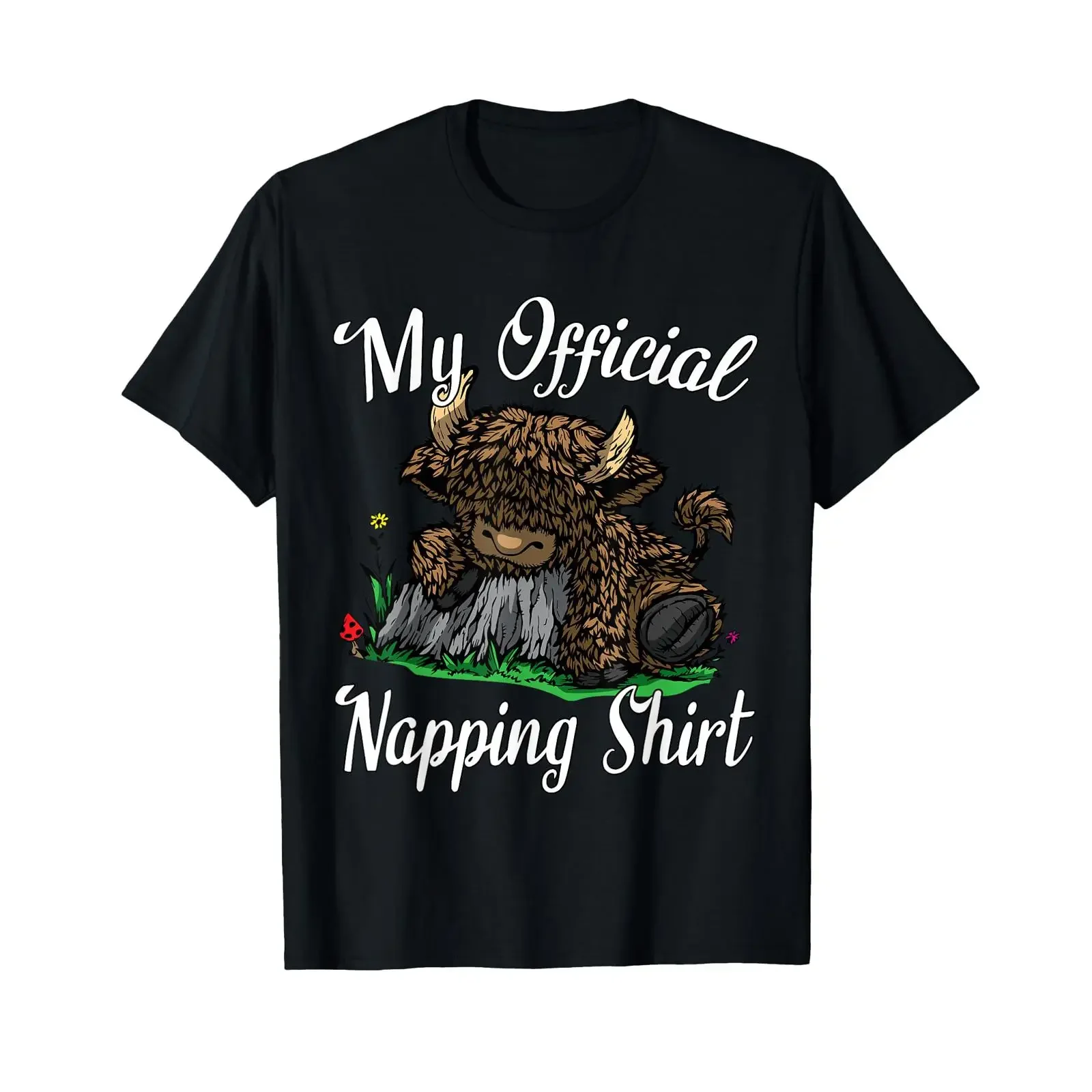 Highland Cow Nightgown My Official Napping T Shirt vintage Washed Comfortable Slightly Casual Versatile Top For Everyday Wear
