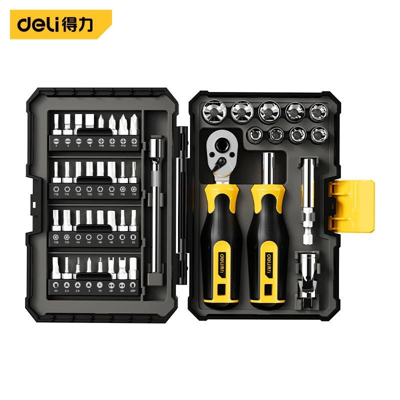 Deli Ratchet Wrench Set with Box Multi-function Carbon Steel Wrench Set Heat Resistant Ratchet Wrench for Car Repair