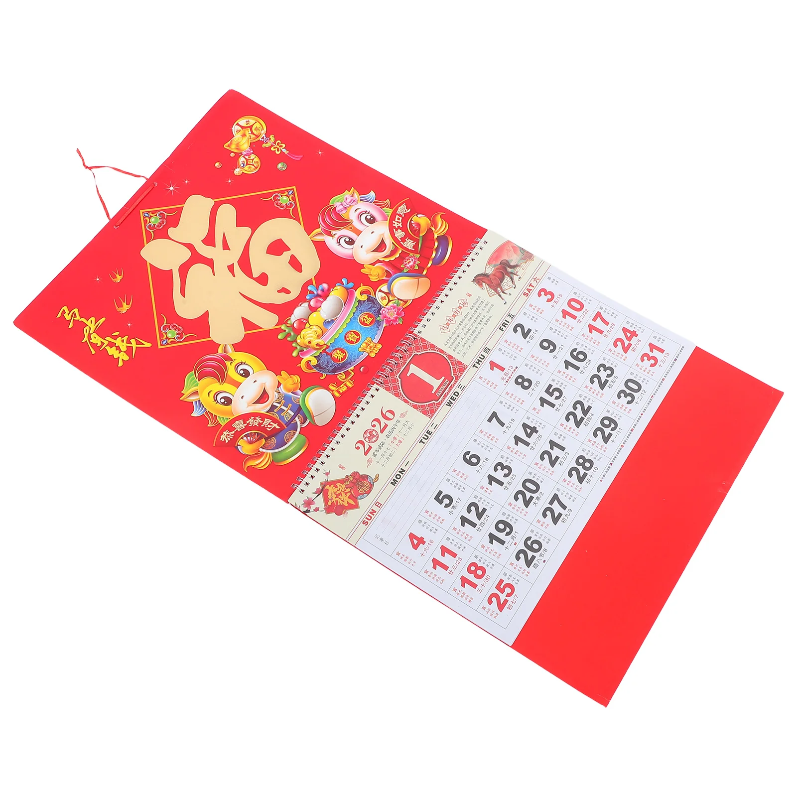 

Vintage Chinese Lunar Calendar Year of Horse Gold Foil Fu Charm Wall Hanging Decor Spring Festival Home Office Planner