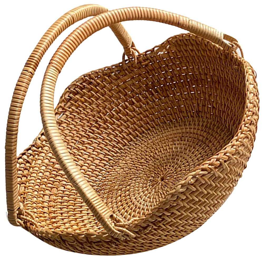 

Sturdy Woven Picnic Fruit Basket With Handle Multi-Function Portable Storage Container For Home Garden Party Gift Decoration
