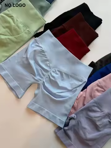 No Logo Scrunch Bum Yoga Shorts Women Low Ribbed Band Gym Shorts Fitness Biker Short Workout Scrunch Butt Yoga Seamless Tights