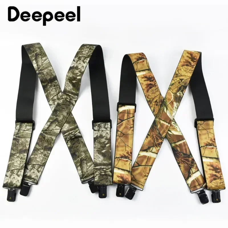 Deepeel 5 * 115 cm camouflage herenbretel 4 clips X-type hoge elastische verstelbare brede bretels zware broekbroekbrace