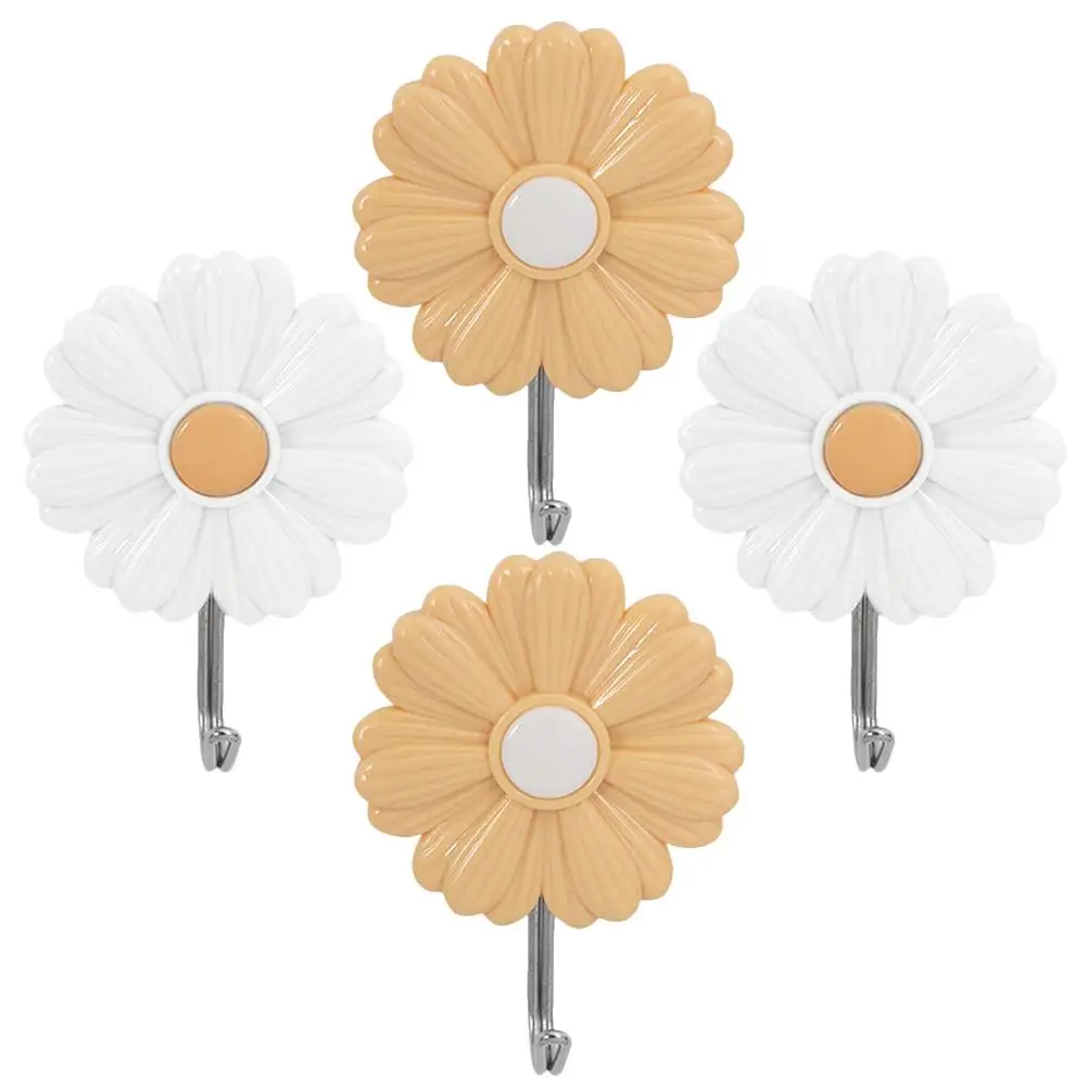 

4 Pcs Children's Room Daisy Sticky Hook Decorative Wall Hooks Stainless Steel Kids