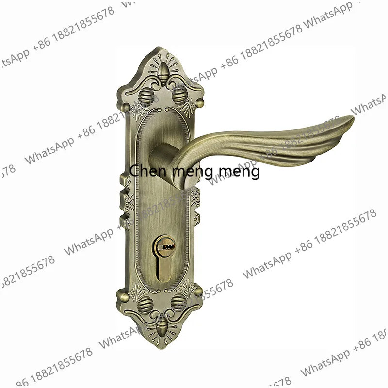 Door Lock Security Locks European Gold Antique Door Lock Interior Solid Wood Handle, Lock Room Door Villa Hotel Front