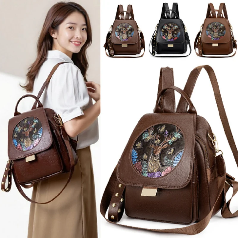 

New Korean Retro Style High Quality Leather Travel Backpacks Women's Anti Theft Shoulder Bags Totes Crossbody Bag Schoolbag