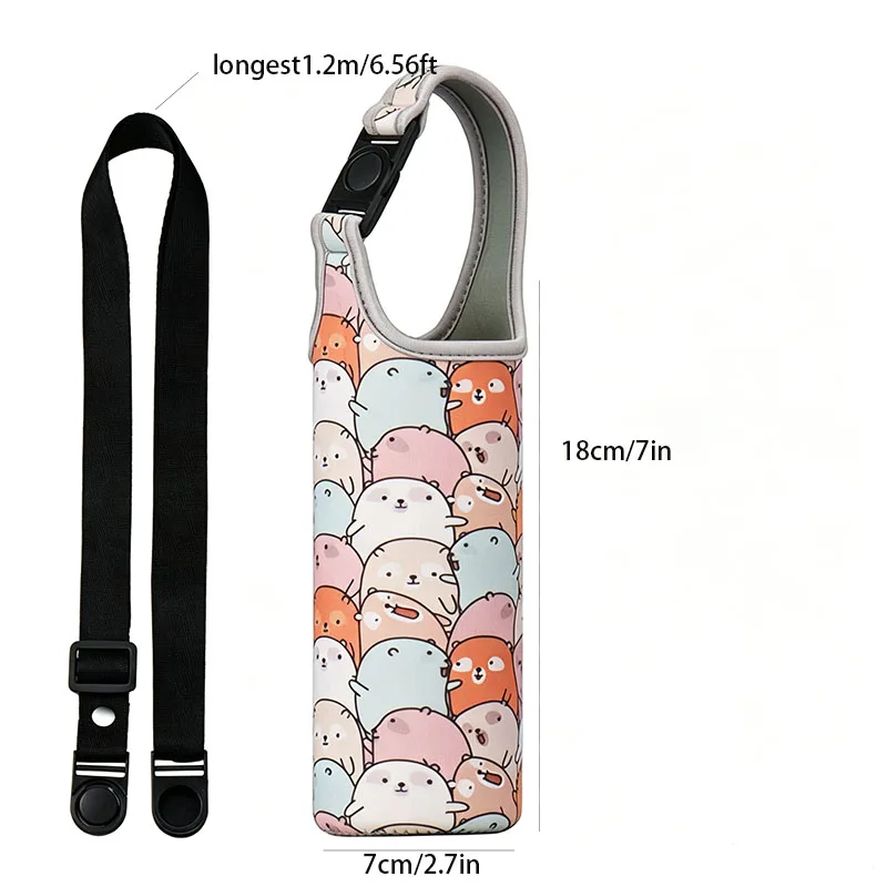 Student Crossbody Water Bottle Holder, Cute Cartoon Insulated Cup Sleeve with Dual Straps for Back to School Outdoor Travel