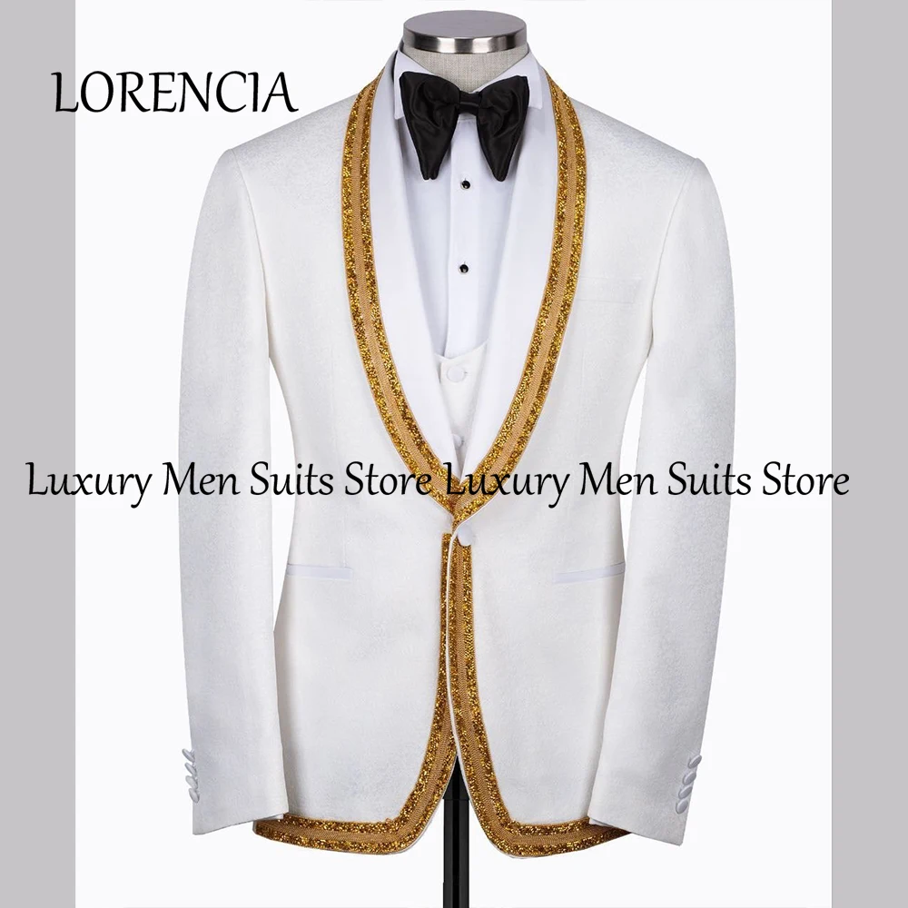 Simple Glitter Line Suits for Men 3 Piece Shawl Collar Wedding Party Outfits Tuxedos Customized Blazer Pants trajes para hombre