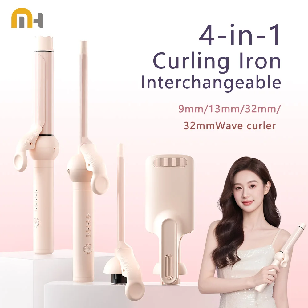 

4 in 1 Hair Curler Set, Manual Curling Iron with 4 Interchangeable Ceramic Barrels Hair Styling Tools for All Hairstyles