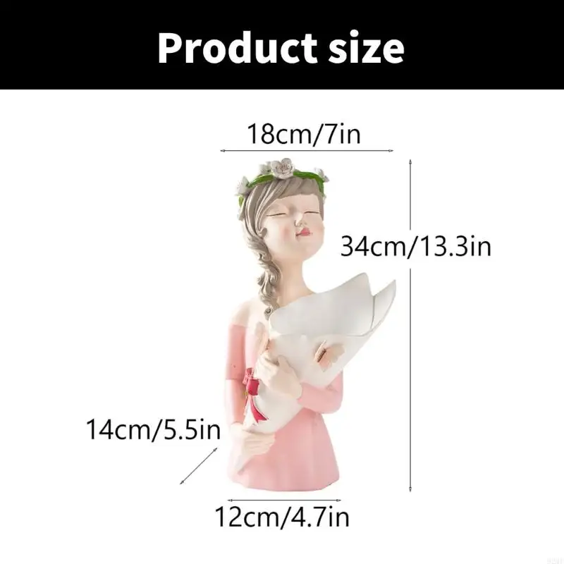 92MF Artistic Girl Figurine Vases for Flower Arrangement and Home Decors Resins Lady Sculpture Flower Holder Plant Pot Gift