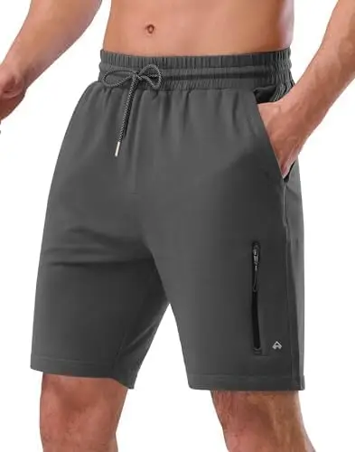 

Pioneer Camp Men's Athletic Gym Shorts with Zipper Pockets 7" Elastic Waist Casual Cotton Sweat Short Pants