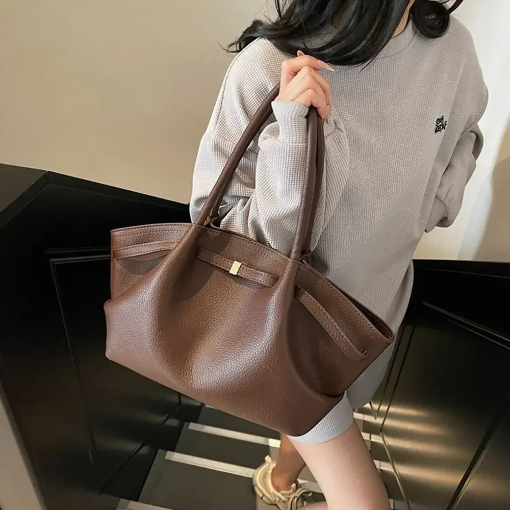 Luxuriöse Lychee-Muster Schultertaschen aus PU-Leder Einfarbige Damenhandtaschen Große Kapazität Tragetasche Reisehandtaschen – Detail 13