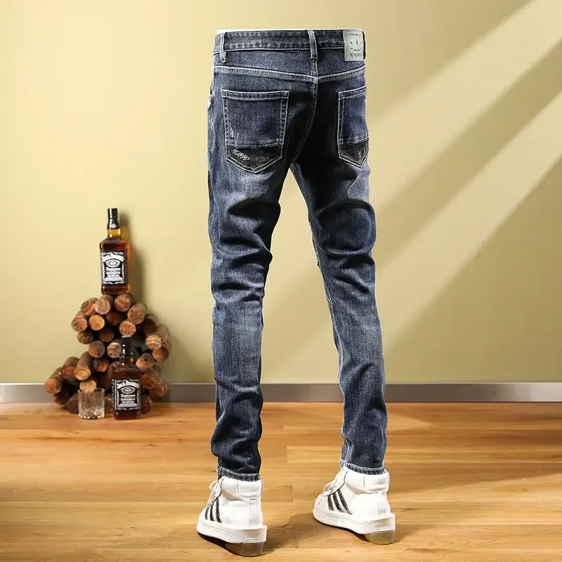 ポケット付きメンズカウボーイパンツ、ラグジュアリーデニム、ゴスレトロXsトラウザーズ、韓国ファッションワイドレッグY2kヴィンテージY 2kジーンズ