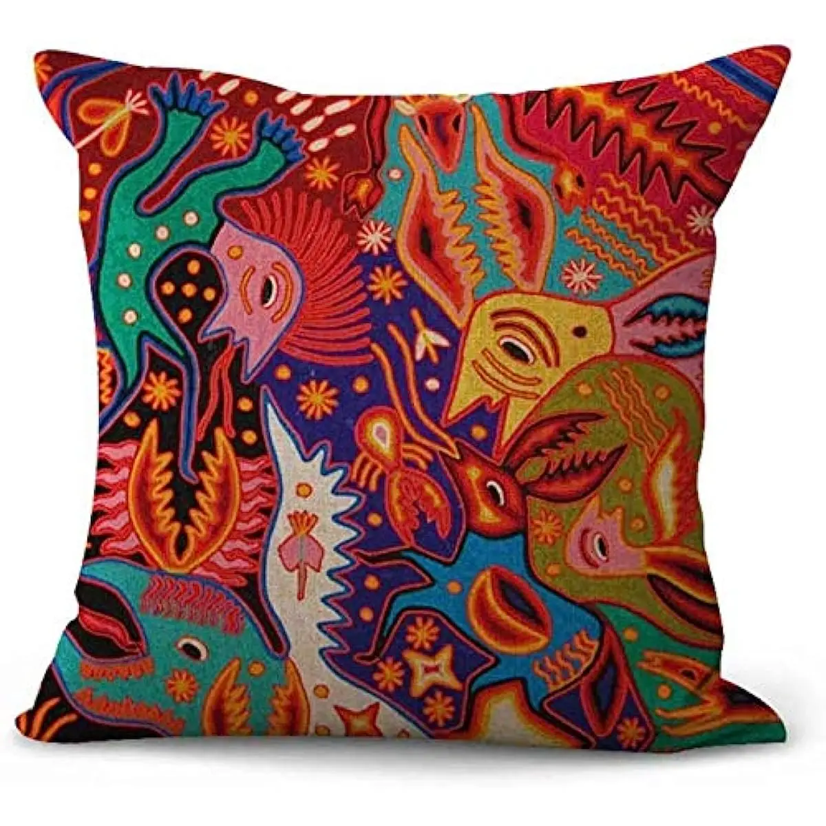 Fundas de almohada decorativas Huichol mejicano, funda de almohada colorida Hippie, decoración del hogar, cuadrada, suave, sofá cama, 40x40cm