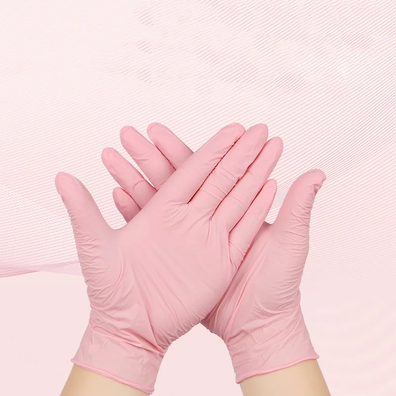 Pink Gloves Disposable 100Pack Nitrile Powder Latex Free Gloves Non-Sterile Food Cleaning Beauty Salon Kitchen Household Gloves