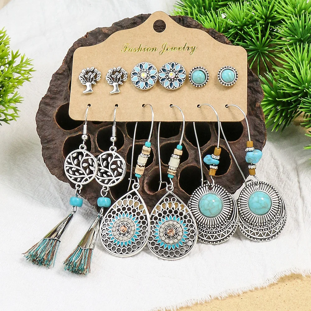 Boho Ethnic Pendant/Round Earrings for Women Fashion Vintage Earrings Set Pendientes Rare Pendant The Four Seasons Jewelry