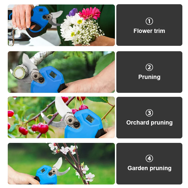 Wireless Electric Pruning Shears 2 Gears 30MM Garden Electric Scissors Pruner Rechargeable Pruning Shears Battery Power Scissors