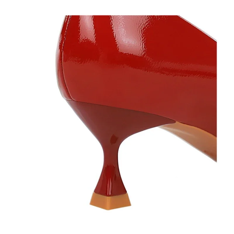 BIGTREE Shoes Rhinestone Studded Evening Pumps for Women\'s Party Outfits Metal Buckle Pointed Toe Women\'s Patent Leather Pumps