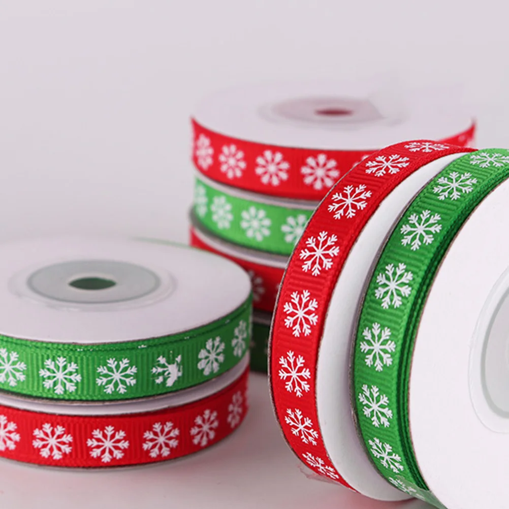 

4 Rolls Snowflake Printed Christmas Ribbon Durable Polyester Festive Gift Wrapping Curling Ribbon Party Decoration