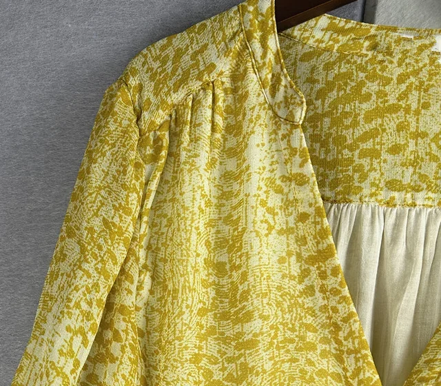 Frauen Gelb Elegantes Minikleid Kurzarm V-ausschnitt Einreiher Büro Damen Elegantes Kleid