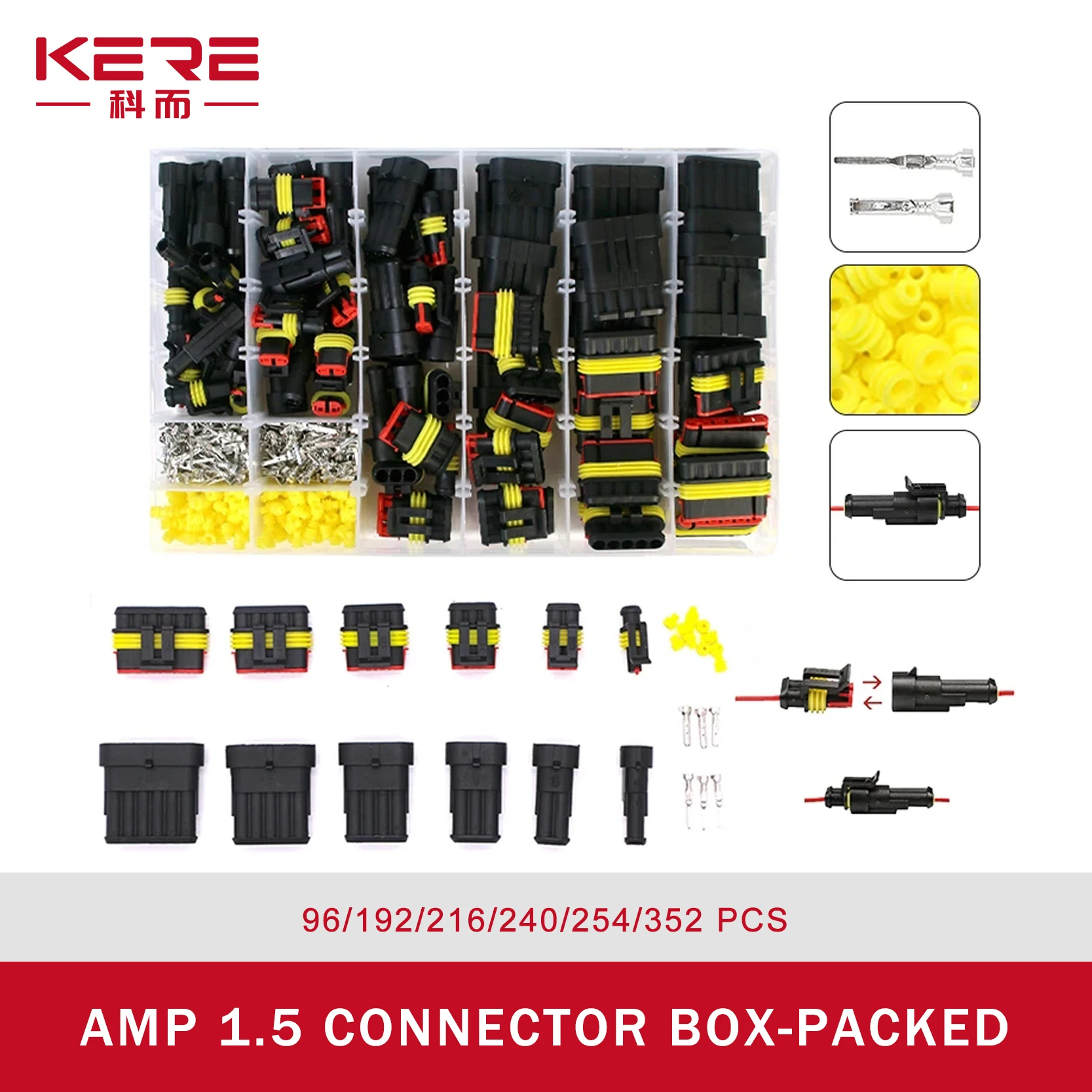 AMP DJ1.5 Automobile Waterproof Terminal Connector Boxed 96/192/216/240/254/352pcs 1/2/3/4/6 Cores Kit