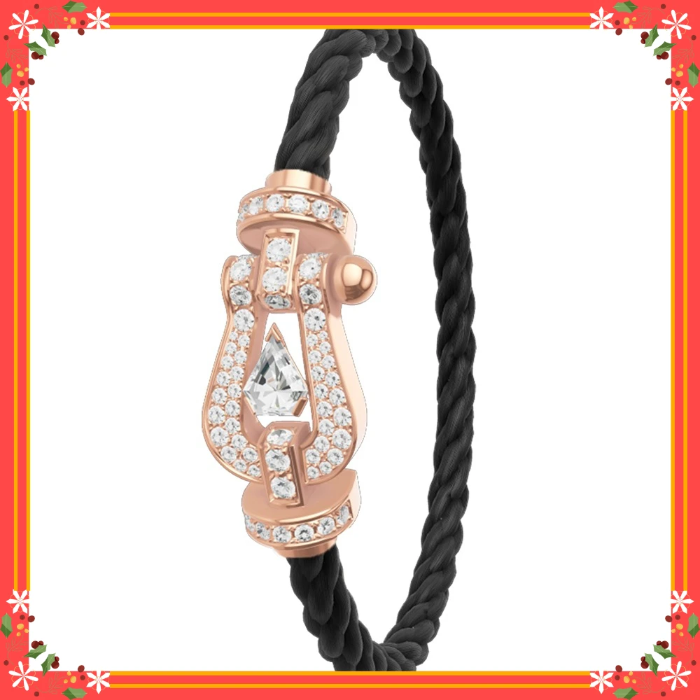 

VZZS 2026 New 925 Silver Black Blue Nylon L Double Row Big Zircon Bracelet Female Daily Wear Party Gifts Luxurious Couple Jewelr