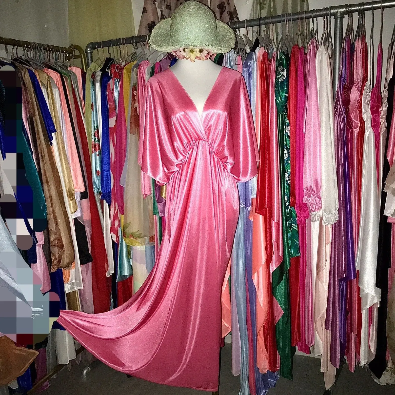 

Glossy Women Satin Short Sleeve Dress Loose Maxi Dress Plus Size Sleeping Pajamas Robe