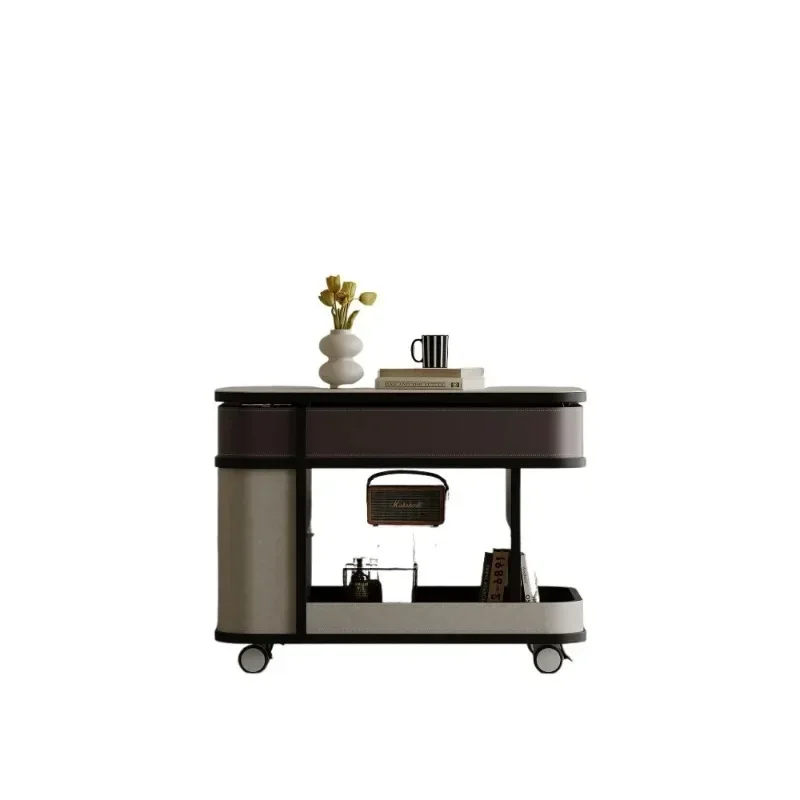

Italian multifunctional lifting sofa side table removable saddle leather living room trolley coffee table