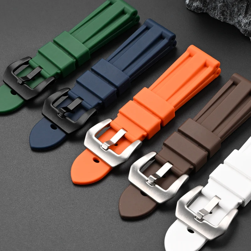 Liquid Silicone Strap Stainless Steel Buckle Men Women Diving Sport Waterproof Replace Watch Band Belt for Panerai 22mm 24mm