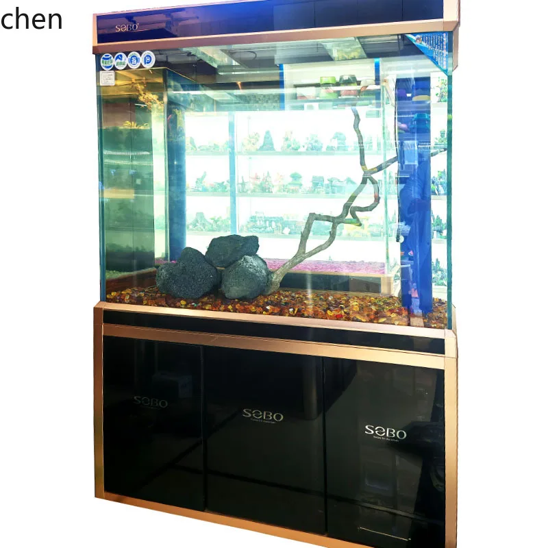 PYH Fish Tank with Cabinet Integrated Large Aquarium for Living Room Home Use Ultra-clear Glass Bottom Filter Dragon