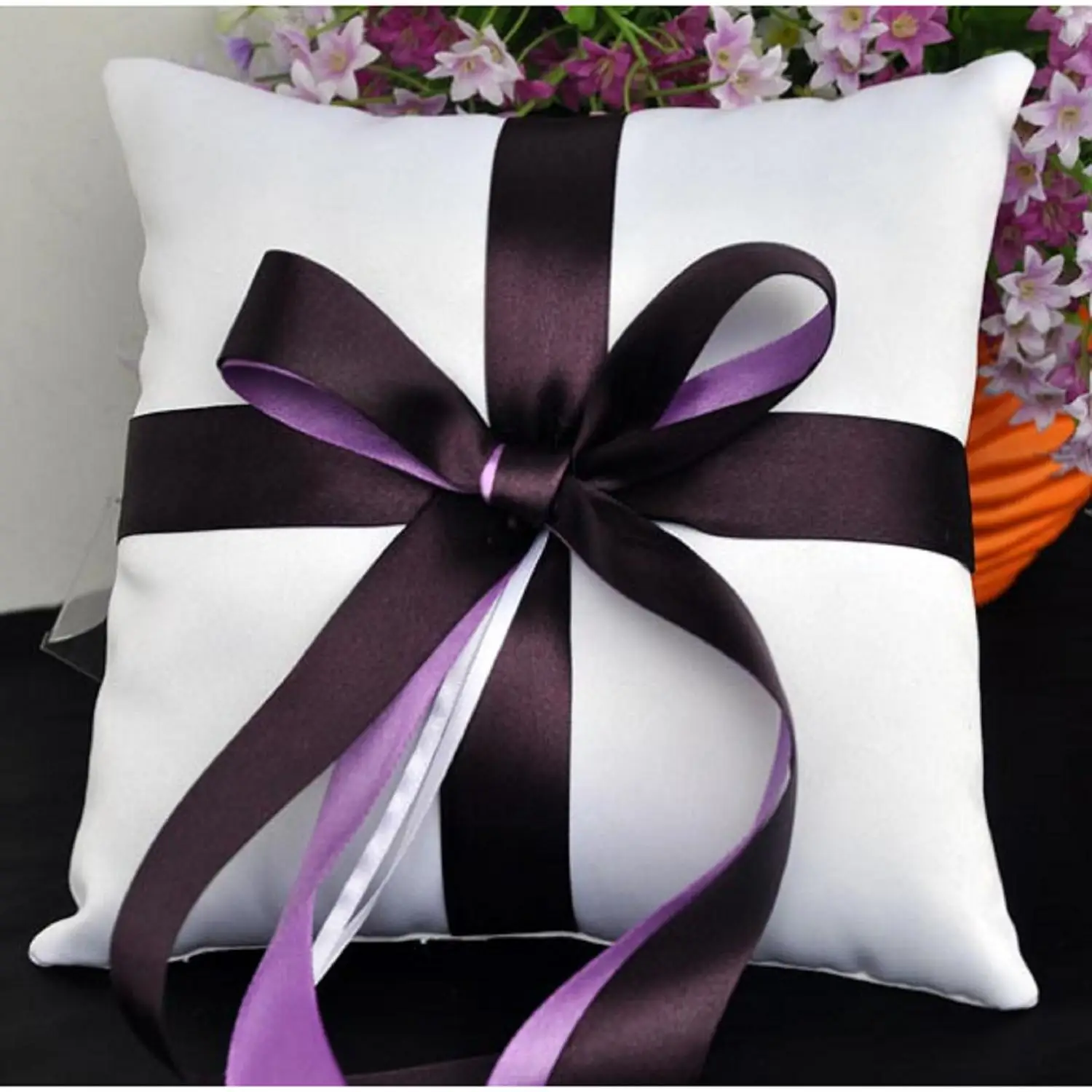 

g Personalized Wedding Gift Deep Purple Light Purple Ribbon Bow Pillow Customized Pillow